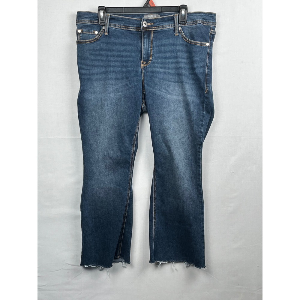 Torrid Luxe Slim Boot Jeans Womens Raw Hem Blue Denim Size 18 1847